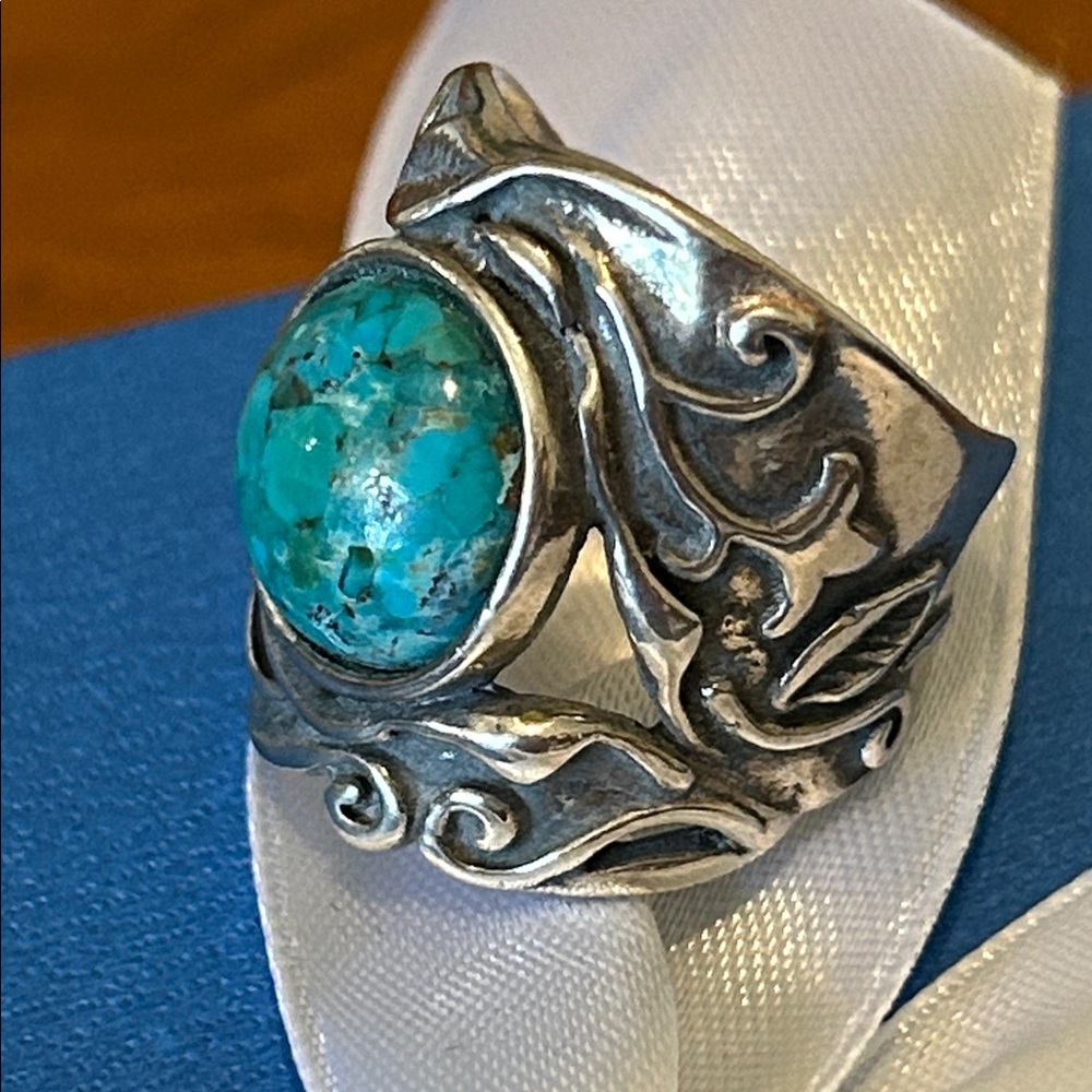 Solid Sterling Silver Ring With Turquoise Stone - image 8